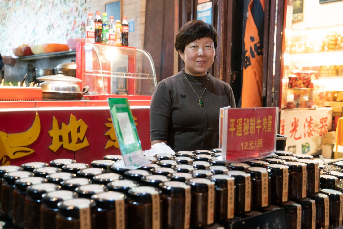 Stallholder with preserved beef